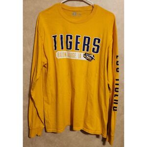 Russell LSU Tigers Long Sleeve Shirt Mens Large Gold Baton Rouge LA Cotton Tee